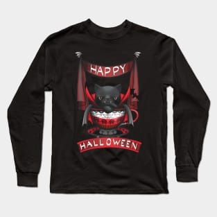 "Happy Halloween" Vampire Teacup Cat Long Sleeve T-Shirt